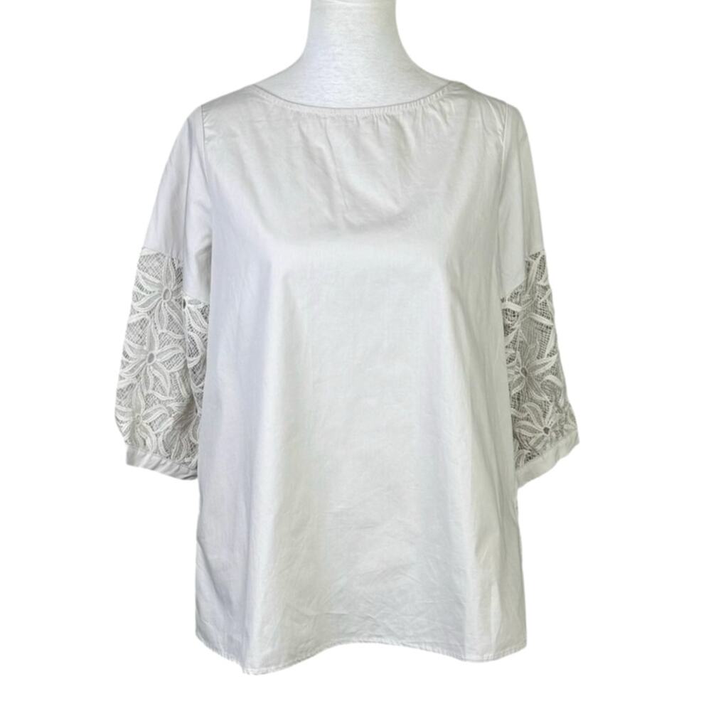 Joh Apparel NWT Gray Cotton 3/4 Flower Lace Balloon Sleeve A-line Tunic Top